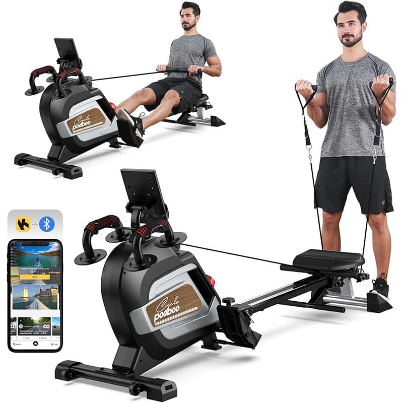 Pooboo - Magnetic Rowing Machine 360 LB Weight Capacity, folding rower with Combination Strength exercise - Black