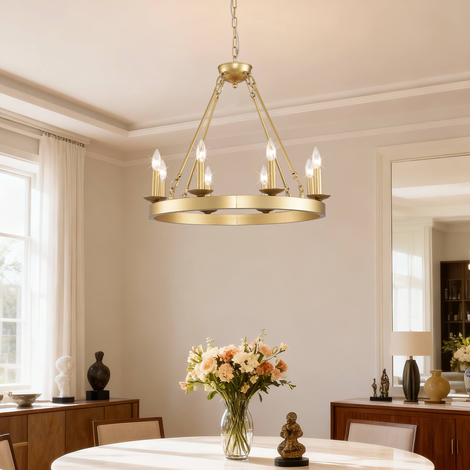 Front. Boyel Living - Wagon Wheel Chandelier Farmhouse Modern Small Round Chandelier for Living Room Kitchen Island Foyer Hallway.
