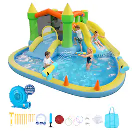VEVOR - Inflatable Bounce House, 12.5 x 13.1 x 6.5 ft Inflatable Bounce House Water Slide, Bouncer Castle with Castle Bounces - Multiple Colors