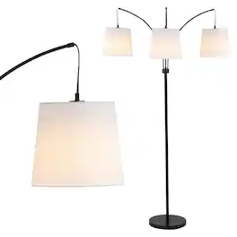Jonathan Y - Sylva 72.5" 3-Light Mid-Century Modern Head-Adjustable Iron LED Arc Floor Lamp - Black