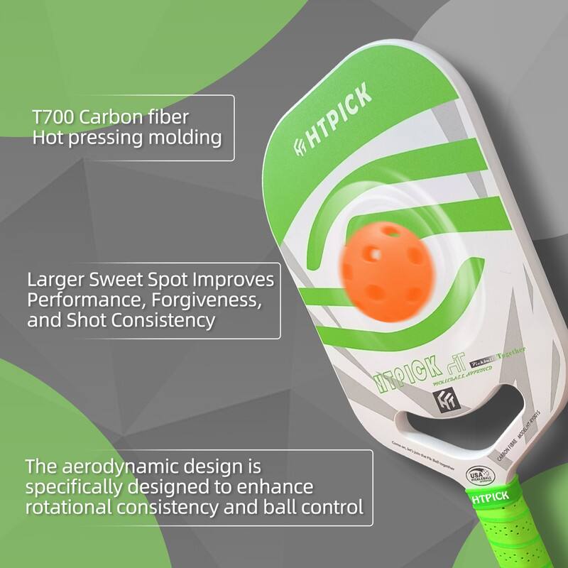 T700 Carbon fiber  
Hot pressing molding  

Larger Sweet Spot Improves Performance, Forgiveness, and Shot Consistency  

The aerodynamic design is specifically designed to enhance rotational consistency and ball control  

HTPICK  
NTRICK 13 APPROVED  
HOLCI  
MODEL HT  
CARBON  
USA  
HTPICK