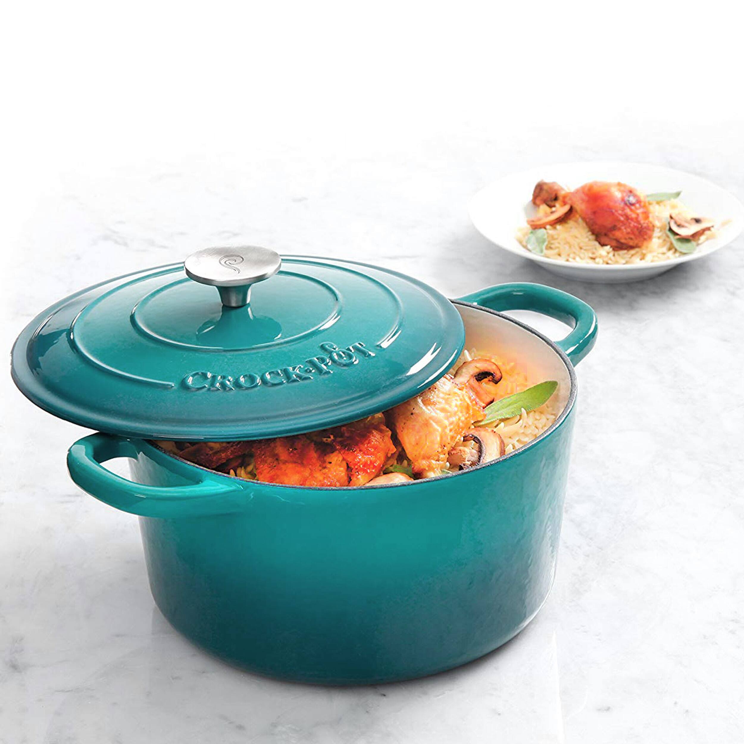 Alt View 4. Crock-Pot - Crock-pot Artisan 3 Quart Enameled Cast Iron Casserole with Lid in Gradient Teal - Gradient Teal.