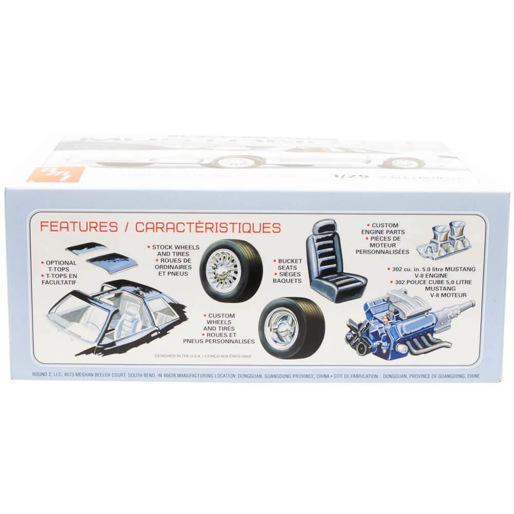 **Features / Caractéristiques**

- **Optional T-Tops**  
  - T-Tops en Facultatif

- **Stock Wheels and Tires**  
  - Roues de Bucket Ordinaires et Pneus

- **Custom Wheels and Tires**  
  - Roues et Pneus Personnalisées

- **Bucket Seats**  
  - Sièges Baquets

- **Custom Engine Parts**  
  - Pièces de Moteur Personnalisées

- **302 cu. in. 5.0 Litre Mustang V-8 Engine**  
  - 302 Pouce Cube 5.0 Litre V-8 Moteur

---

**Manufacturing Location**  
- **Round 2, LLC**  
  - 4073 Meghan Beeler Court, South Bend, IN 46628  
  - Site de Fabrication: Dongguan, Guangdong Province, China  
  - Site de Fabrication: Dongguan, Province de Guangdong, Chine