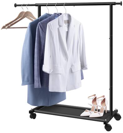 Front. HM 1810 - Short Clothing Racks For Hanging Clothes With Bottom Shelves And Wheels Heavy Duty Rolling Rack Adult Coat... - Black.