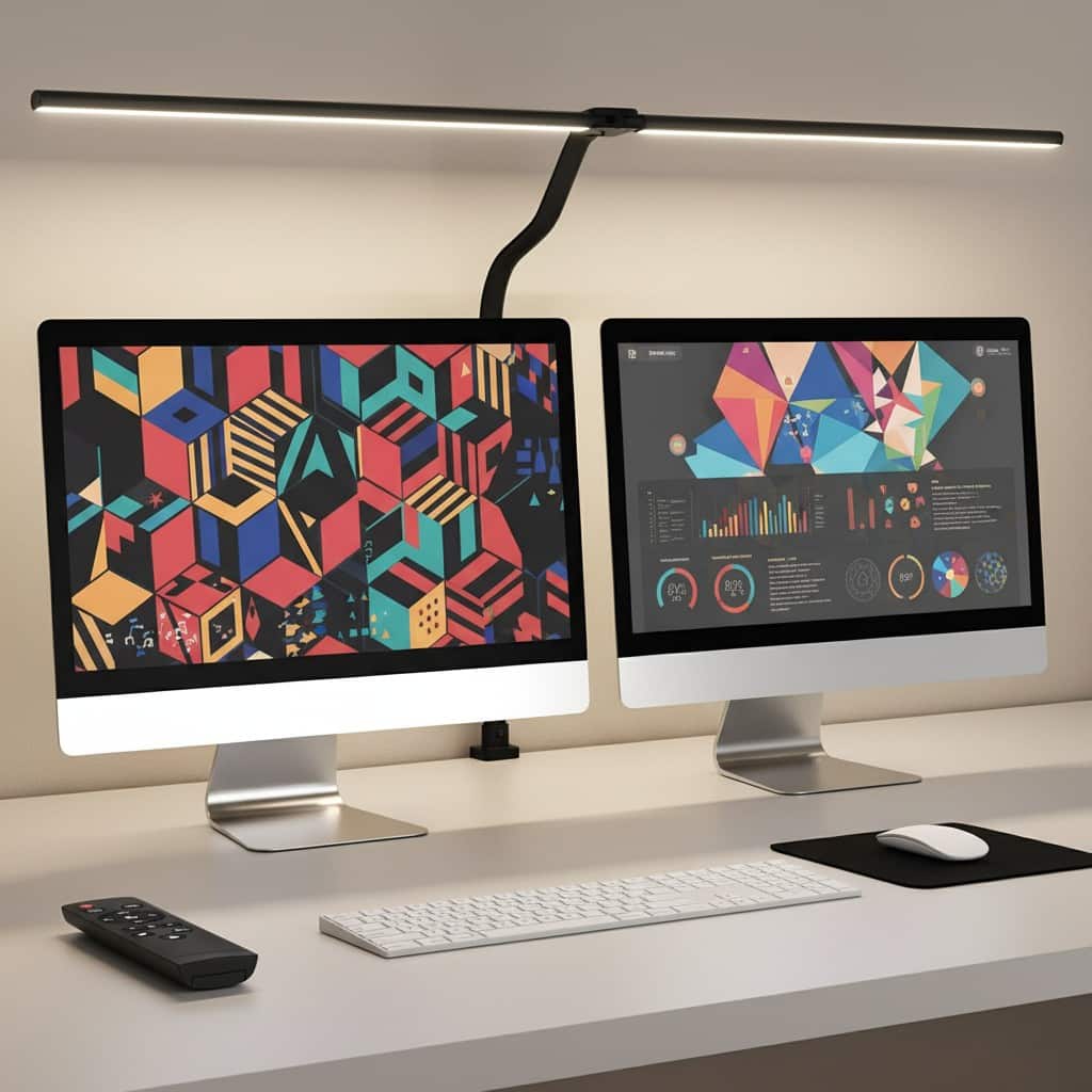 Dazzed Corner - 24W LED Clamp Desk Lamp, Double Head, Remote, Dimmable Gooseneck Black