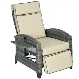 Outsunny - Recliner Chair with Cushions, Reclining Patio Lounge Chair with Adjustable Footrest, Armrests - Khaki