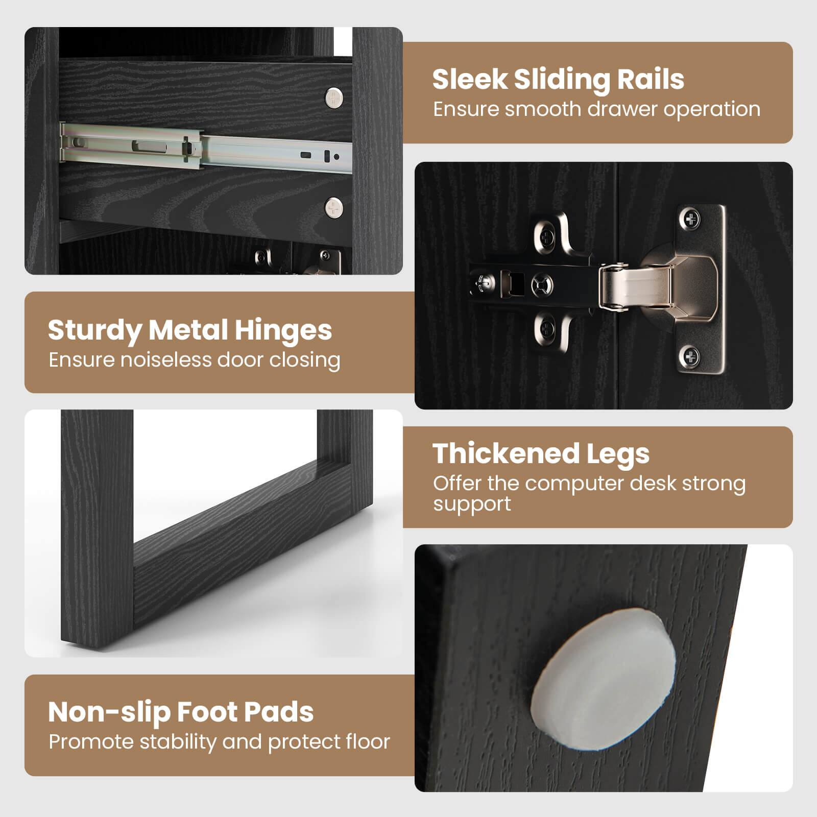 Sleek Sliding Rails, Sturdy Metal Hinges, Thickened Legs, Non-slip Foot Pads