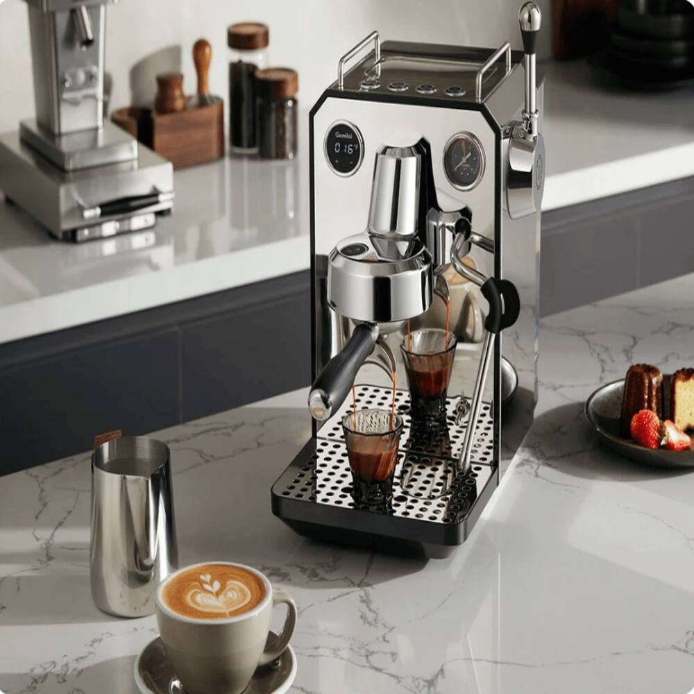 Left. Plum Chef - Semi-Automatic Espresso Machine 15 Bar 1450W Coffee Maker with Milk Frother 58mm Portafilter Ivory White - Ivory White.
