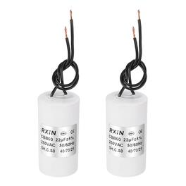 Unique Bargains - 2pcs 22uF CBB60 Running Capacitor, AC 250V Cylinder 2 Wire for Air Conditioner, Compressor, Washing Machine - White