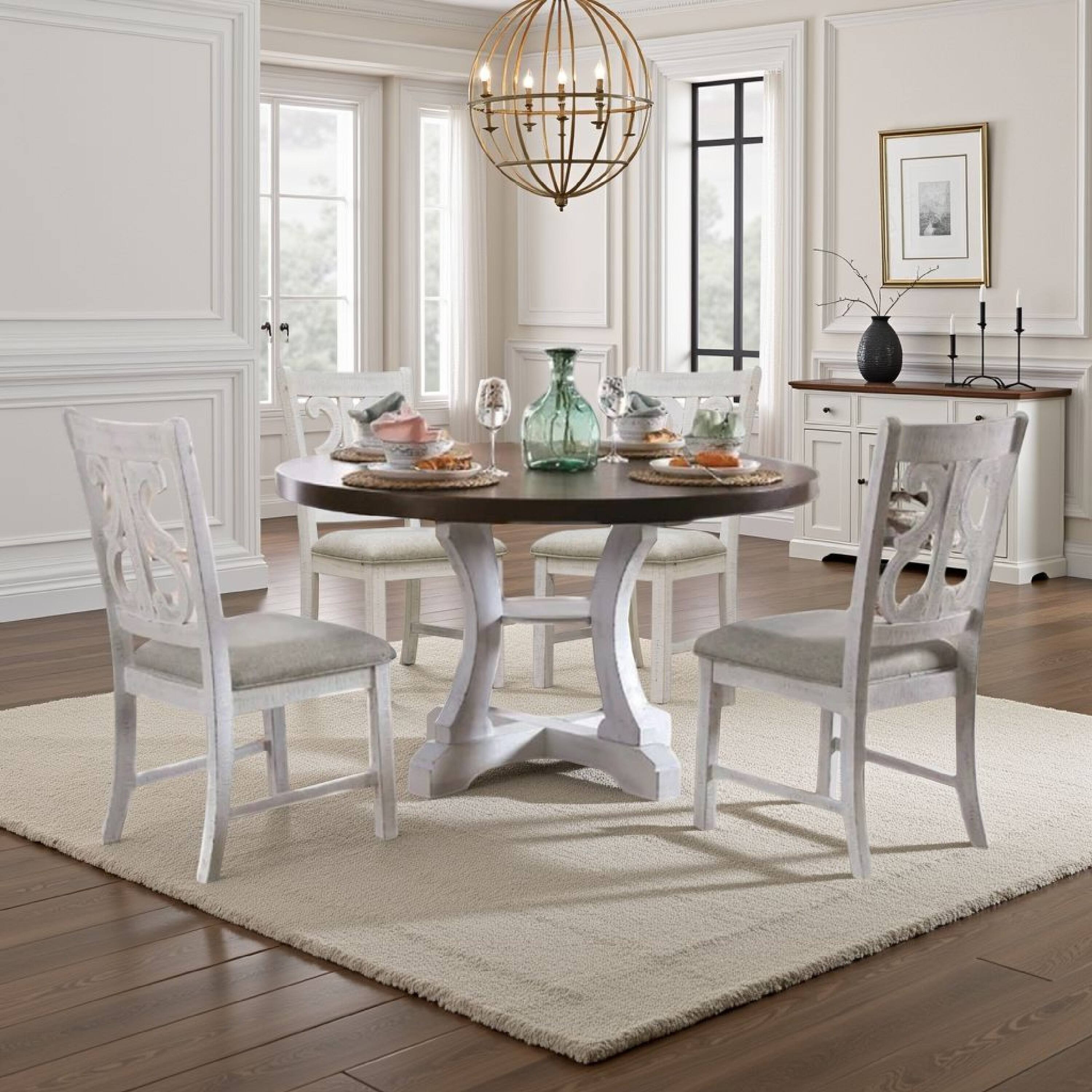 Alt View 5. Manhattan Lane - Eya 5pc Dining Table and Chair Set, White, Oak Brown Wood, Gray Fabric - White, Dark Oak Brown, Gray.