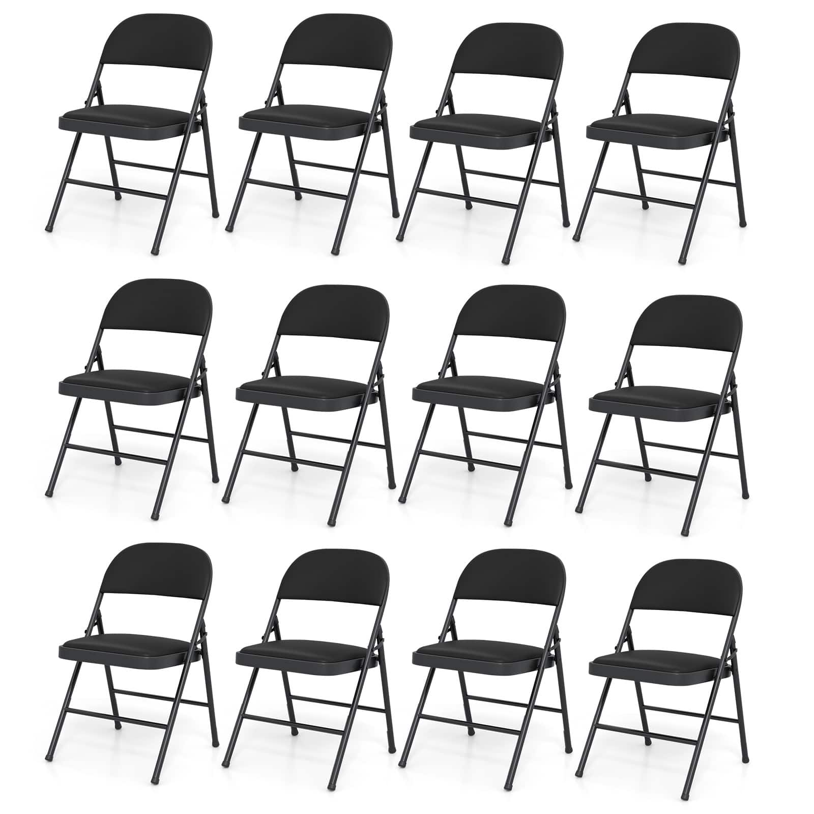 Costway - 12PCS Folding Chairs with Metal Frame PVC Leather Stackable Chairs for Indoor - Black