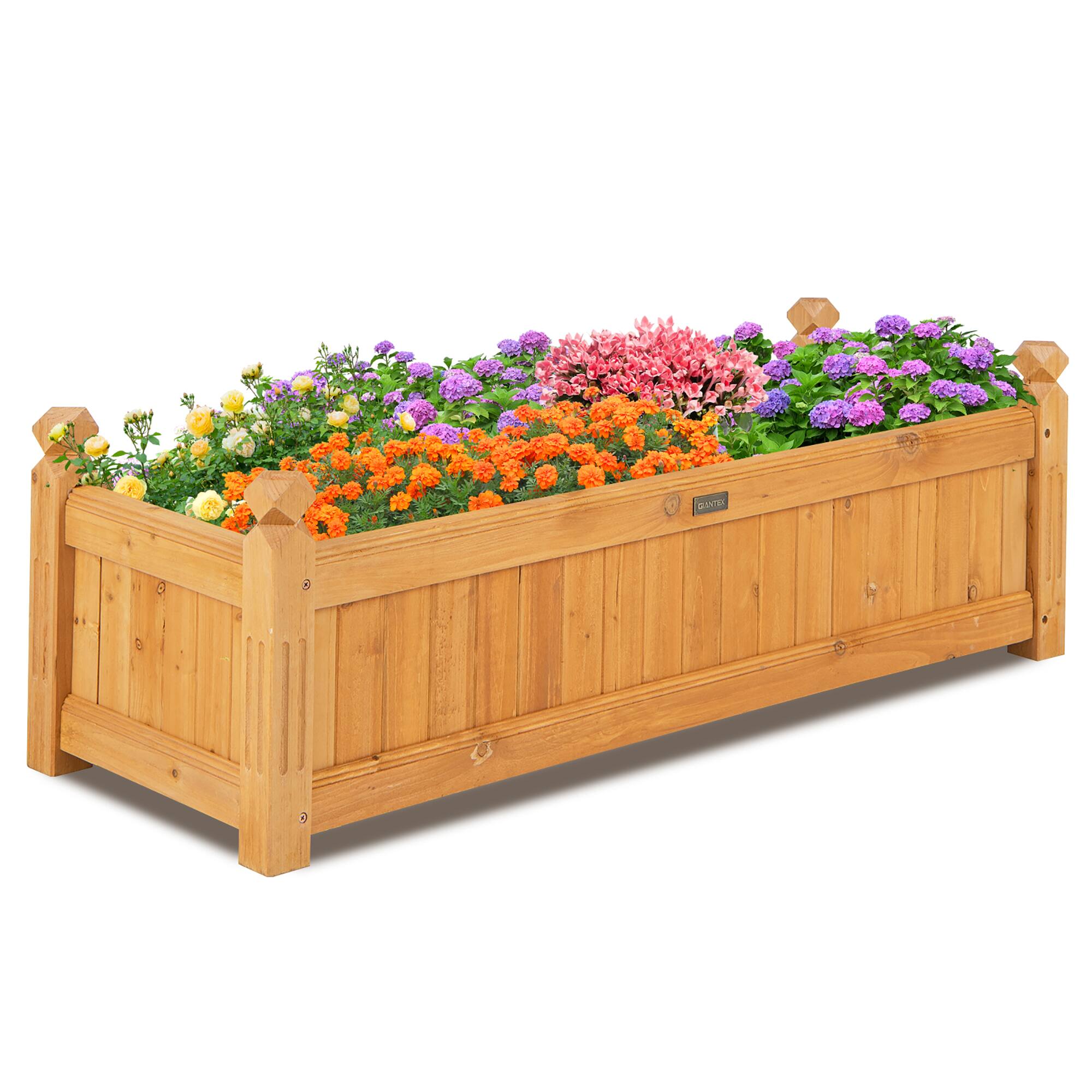 Gymax - Patio Wooden Raised Garden Bed Rectangular Garden Planter w/ Drainage System - Natural