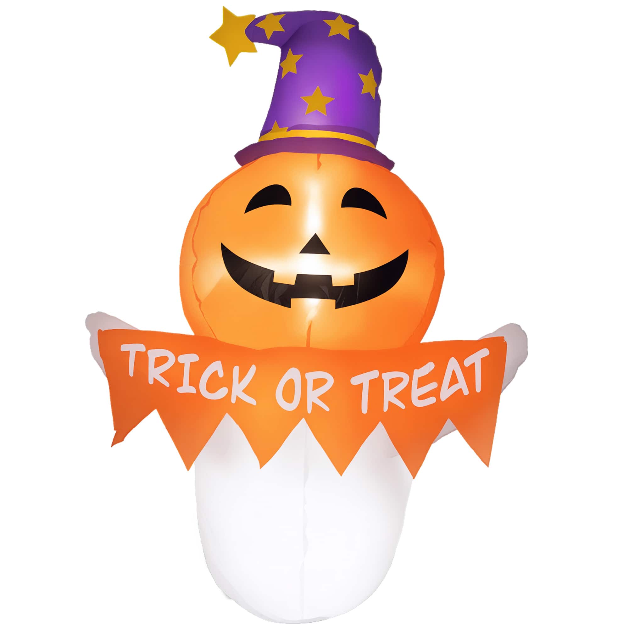 Outsunny - 3.4ft Halloween Inflatables Window Sticker Ghost with Face, Blow Up Halloween Outdoor LED Display, Waterproof - Orange
