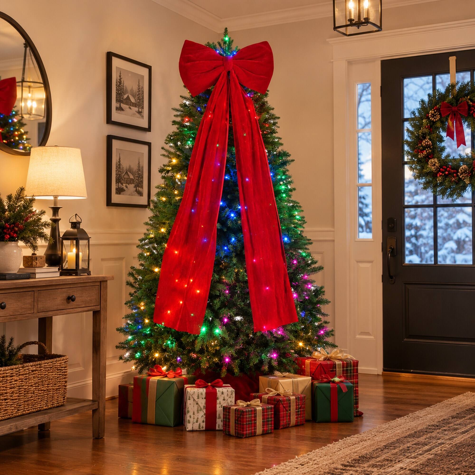 Alt View 1. RYHNUYNE - 6FT Pre-Lit Aspen Christmas Tree With 300 RGBW Multi-Color LED Lights and App Control, Large Bow - Green.