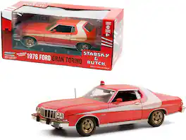 Greenlight - 1976 Ford Gran Torino Stripe (Weathered Version) "Starsky and Hutch" (1975-1979) TV Series 1/24 - Red With White