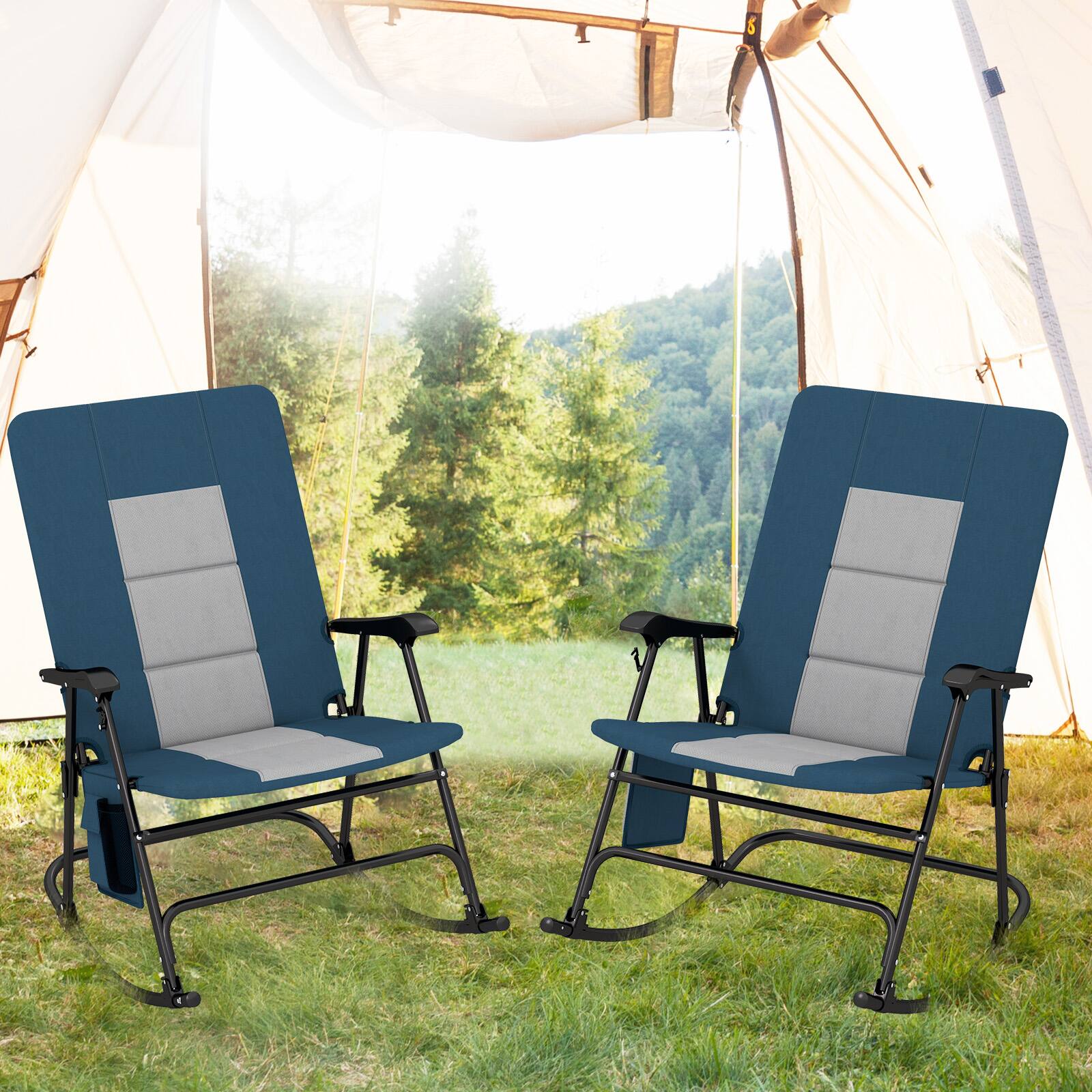 Alt View 1. Gymax - Gymax Oversized Folding Rocking Camping Chair Padded Portable Outdoor Rocker Blue - Blue.