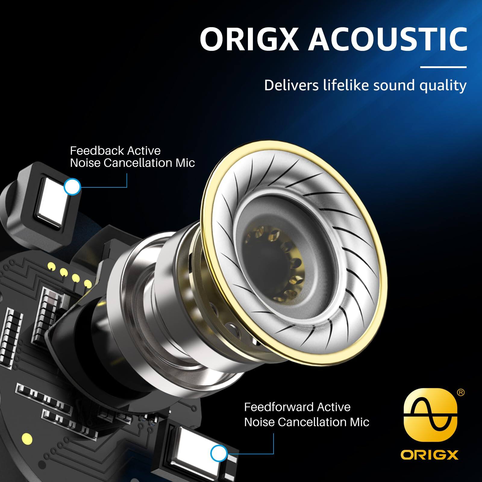 ORIGX ACOUSTIC  
Delivers lifelike sound quality  

Feedback Active Noise Cancellation Mic  
Feedforward Active Noise Cancellation Mic