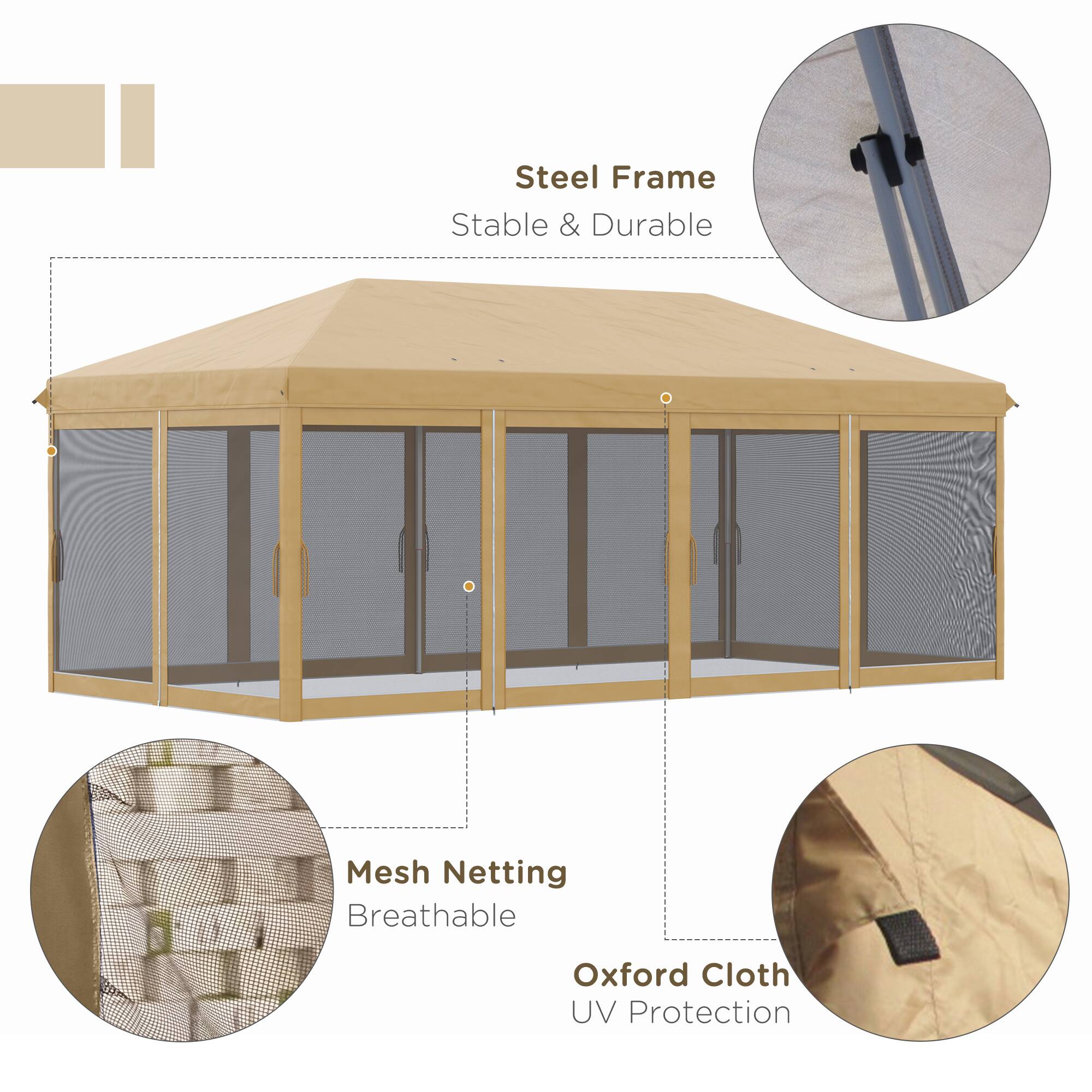 Steel Frame Stable & Durable, Mesh Netting Breathable, Oxford Cloth UV Protection
