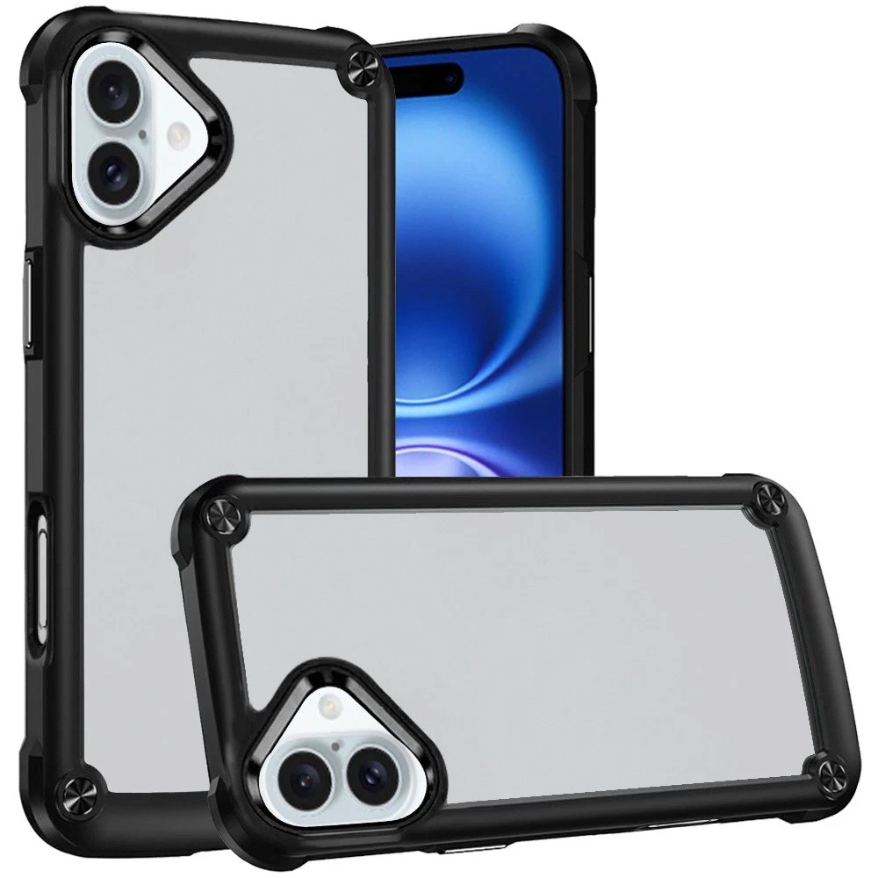 Front. Kitcheniva - Hybrid Metal Button Raised Camera Case With Tempered Glass For iPhone 16 Black - Black.