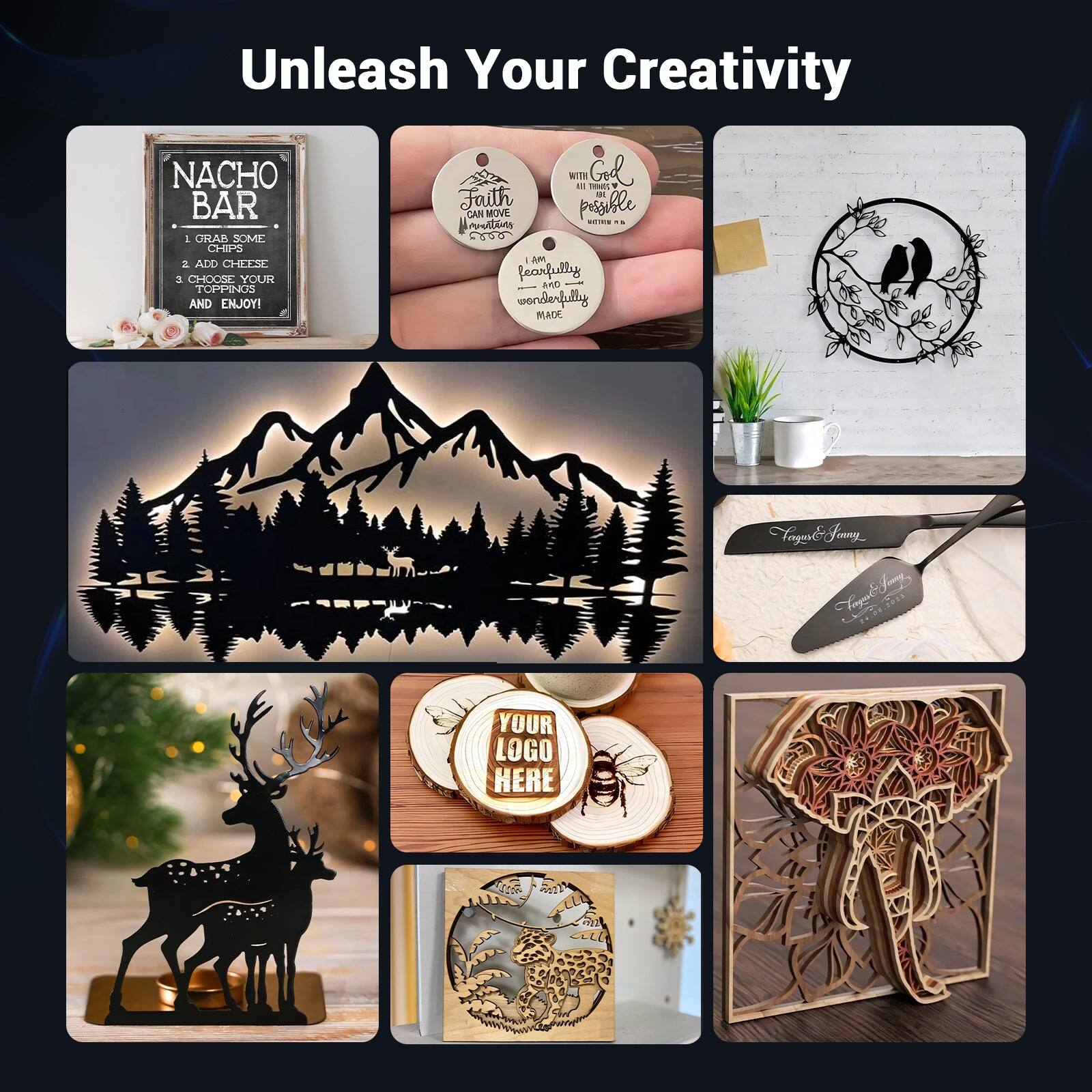 Unleash Your Creativity

NACHO BAR
1. GRAB SOME CHIPS
2. ADD CHEESE
3. CHOOSE YOUR TOPPINGS AND ENJOY!

Faith can move mountains
I am fearfully and wonderfully made
With God all things are possible

YOUR LOGO HERE

Tanya & Jimmy
2021