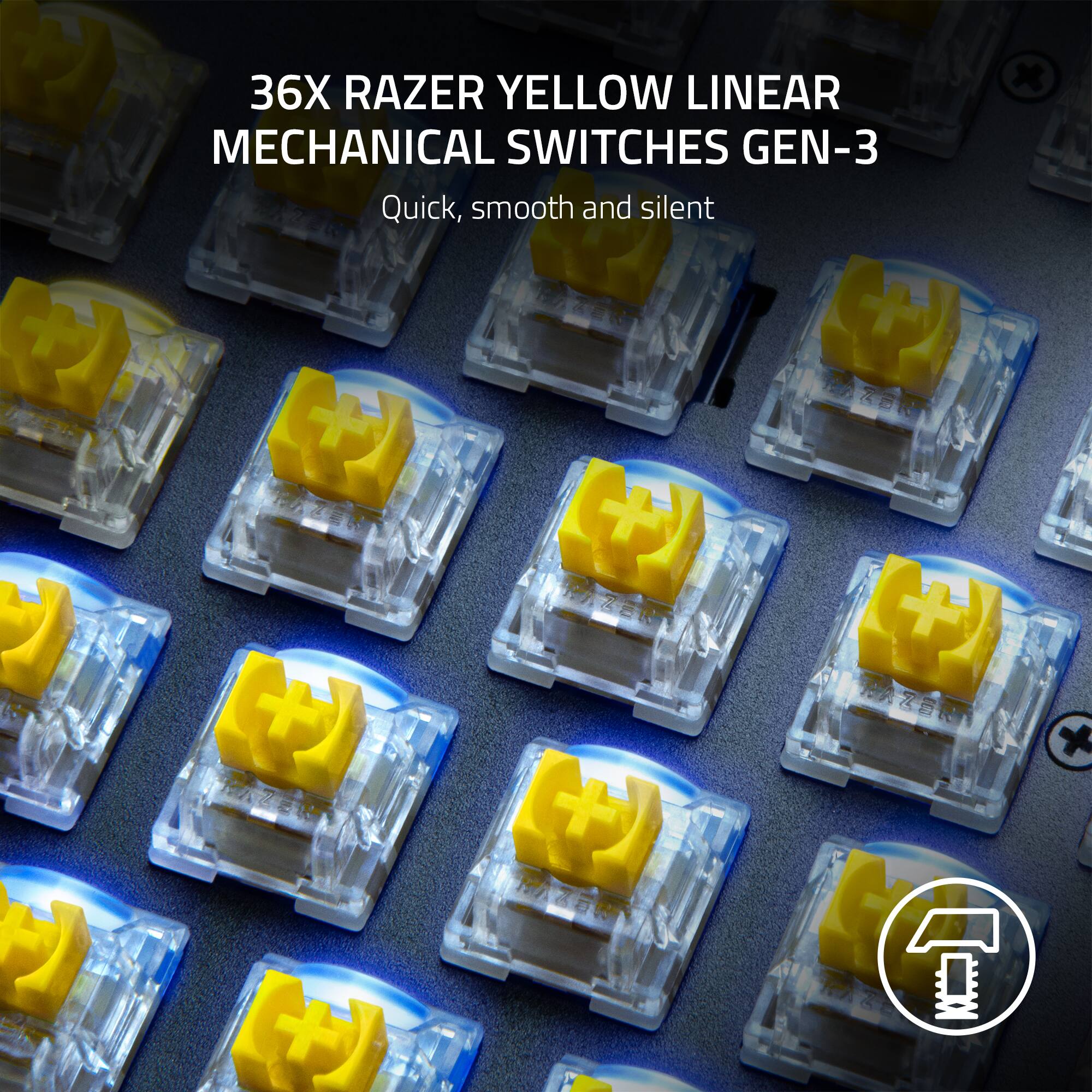 36X RAZER YELLOW LINEAR MECHANICAL SWITCHES GEN-3 Quick, smooth, and silent.