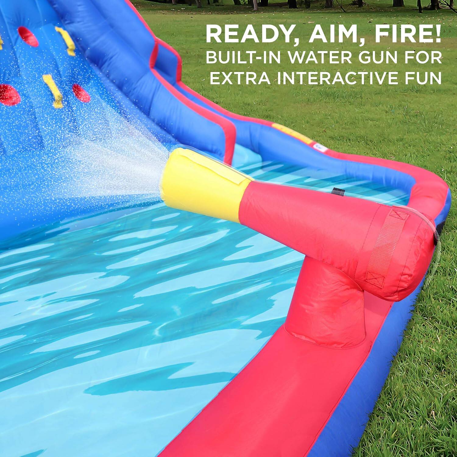 READY, AIM, FIRE!  
BUILT-IN WATER GUN FOR EXTRA INTERACTIVE FUN