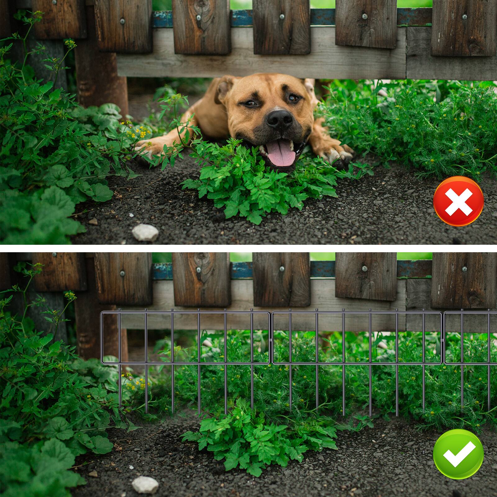 Left. Oumilen - 19 Pack Animal Barrier Fence 17 in(H) X 20 Ft(L) Decorative Garden Fence Border.