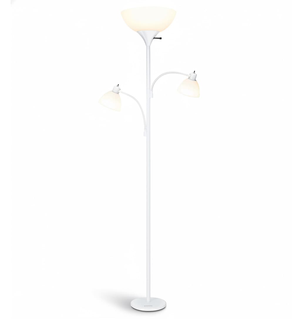 FINEAK - Sky Dome Double LED Torchiere Floor Lamp, Pole High Brightness Dimmable Standing Lamp with 2 Reading Lights - White