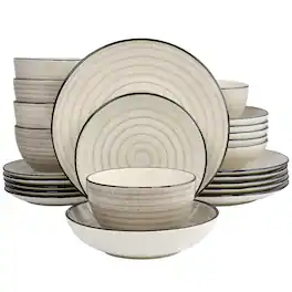 Elama - Gia 24 Piece Round Stoneware Dinnerware Set - Cream