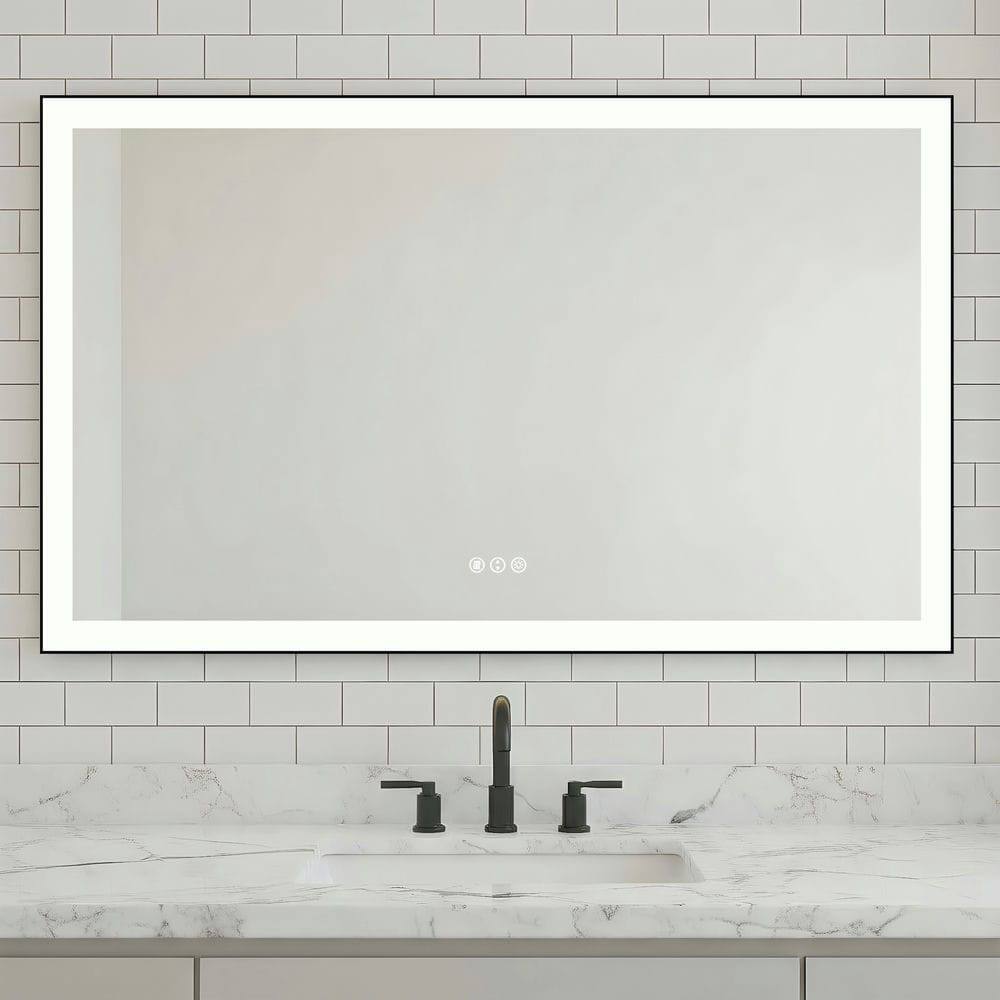 Alt View 7. Kadyn - 60x36 Inch Oversized Rectangle LED Bathroom Mirror with Black Metal Frame - Black.