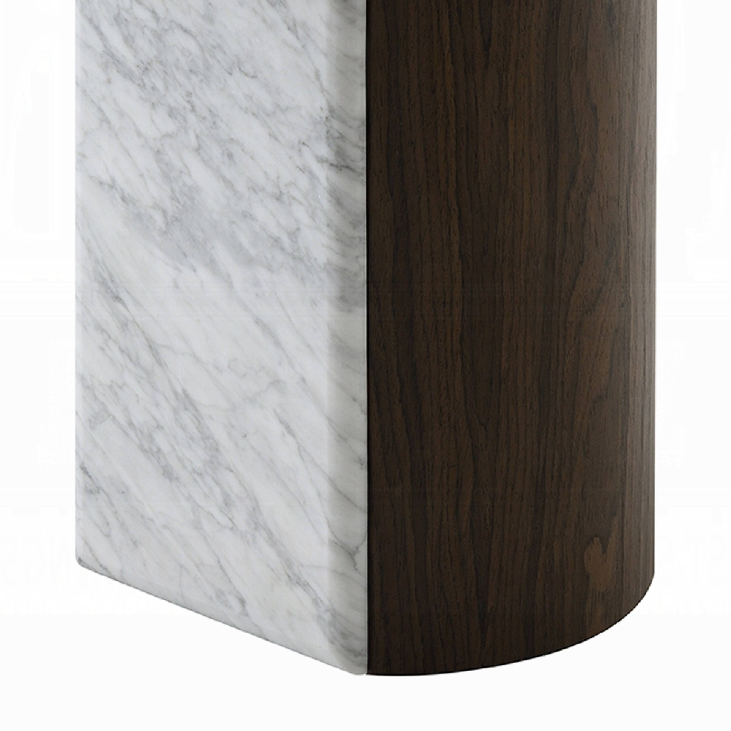 Alt View 4. Manhattan Lane - Jima Side End Table, 20 Inch White Marble Top, Brown Veneer Base - White, Gray, Brown.