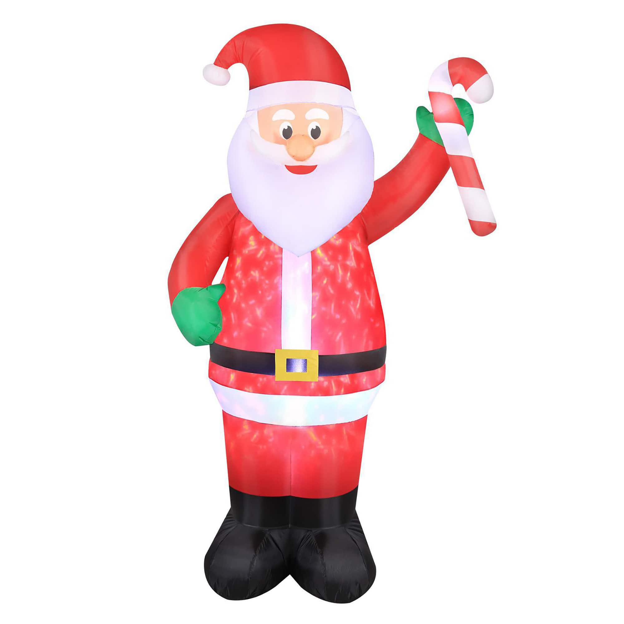 Occasions - 7' Inflatable Swirling Lights Santa with Candy Cane Yard Decoration - Multicolor