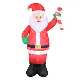 Occasions - 7' Inflatable Swirling Lights Santa with Candy Cane Yard Decoration - Multicolor