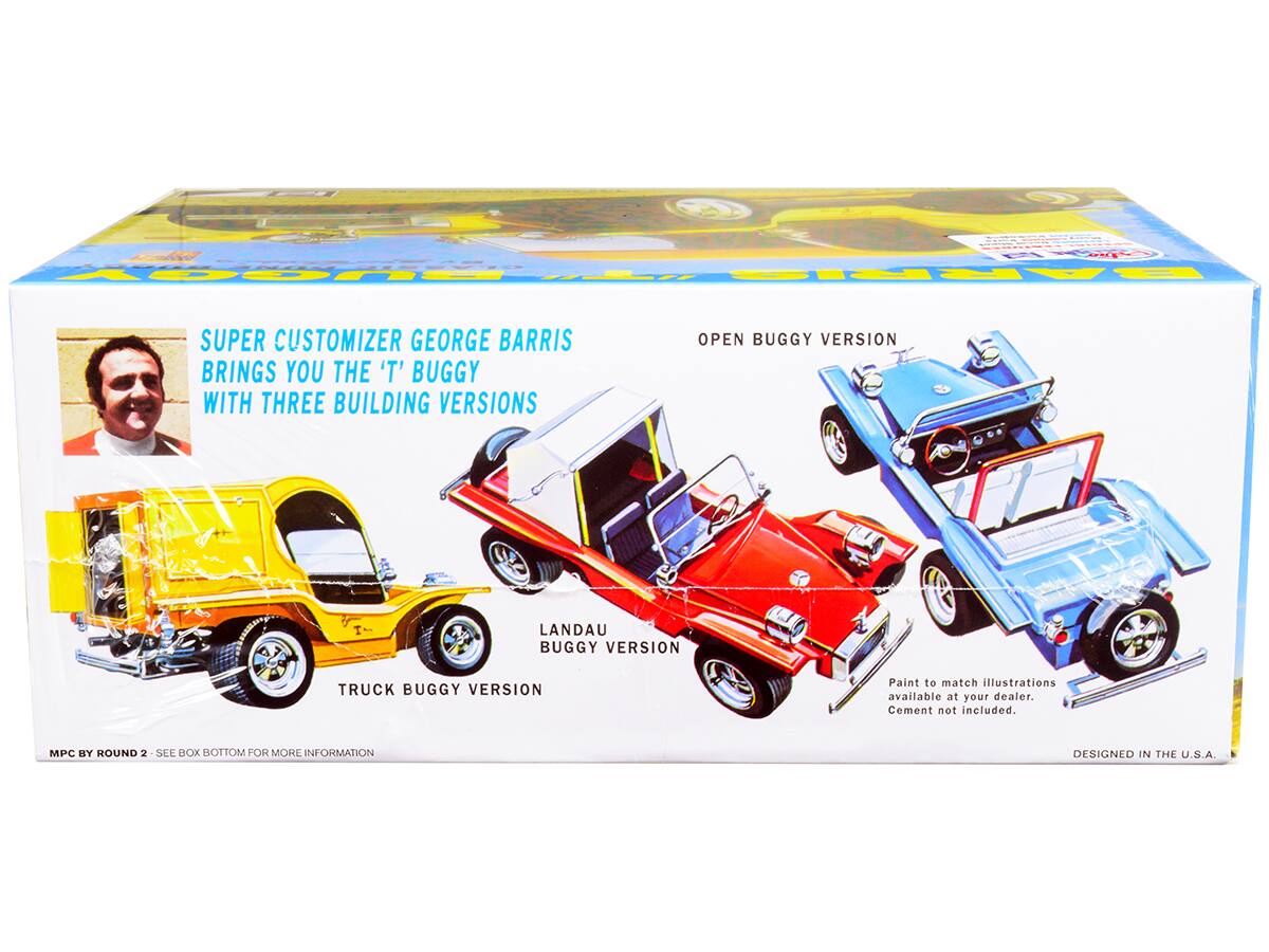SUPER CUSTOMIZER GEORGE BARRIS BRINGS YOU THE 'T' BUGGY WITH THREE BUILDING VERSIONS

- OPEN BUGGY VERSION
- LANDAU BUGGY VERSION
- TRUCK BUGGY VERSION

Paint to match illustrations available at your dealer. Cement not included.

MPC BY ROUND 2 - SEE BOX BOTTOM FOR MORE INFORMATION

DESIGNED IN THE U.S.A.