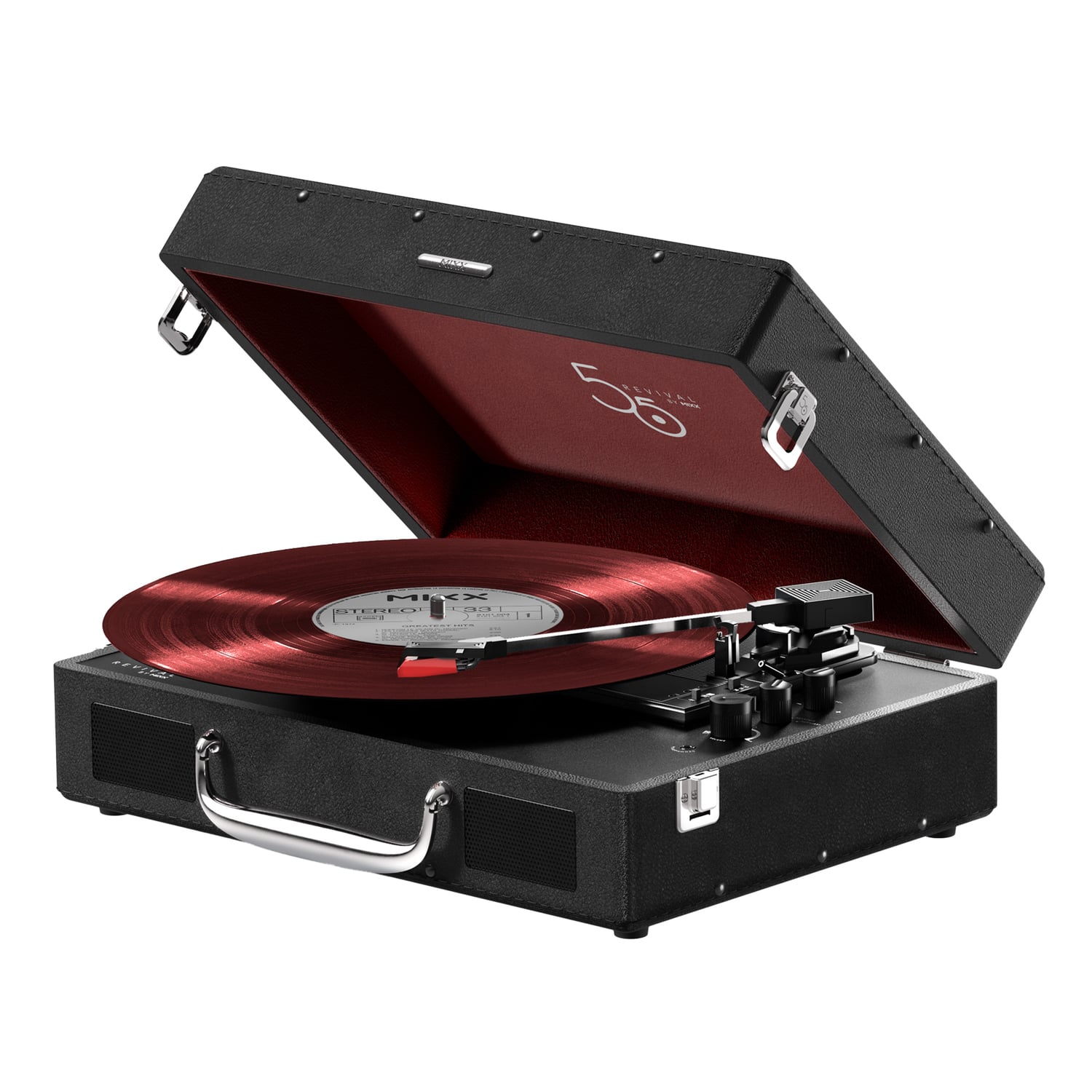 Mixx - 5-Watt Revival 55 3-Speed Belt-Drive Manual Suitcase Record Player with Built-in Speakers, Bluetooth - Black