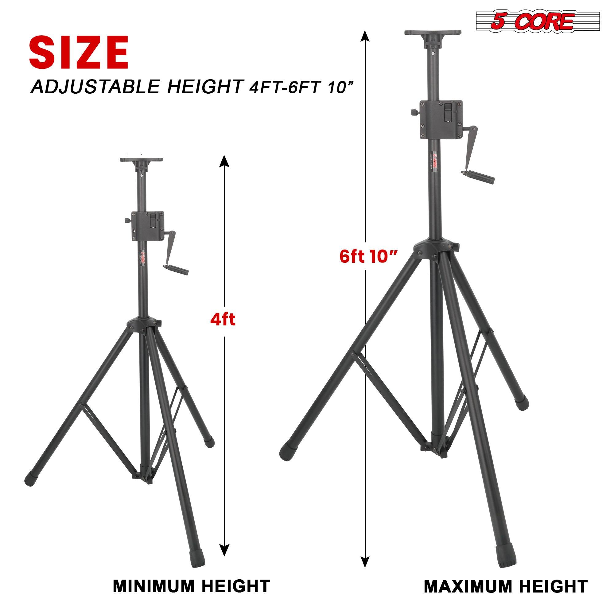 The text on the image can be grouped and corrected as follows:

- **Size:**
  - Adjustable Height: 4ft - 6ft 10"
  - Minimum Height: 4ft
  - Maximum Height: 6ft 10"