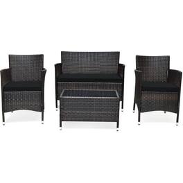 Kadyn - 4 Pieces Comfortable Outdoor Rattan Sofa Set, Outdoor Furniture Garden Conversation Sets with Glass Coffee Table-Gray - Black