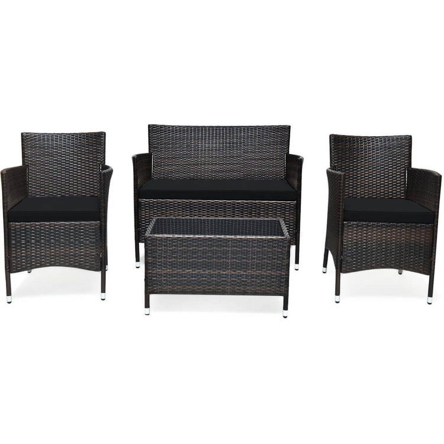 Front. Kadyn - 4 Pieces Comfortable Outdoor Rattan Sofa Set, Outdoor Furniture Garden Conversation Sets with Glass Coffee Table-Gray - Black.