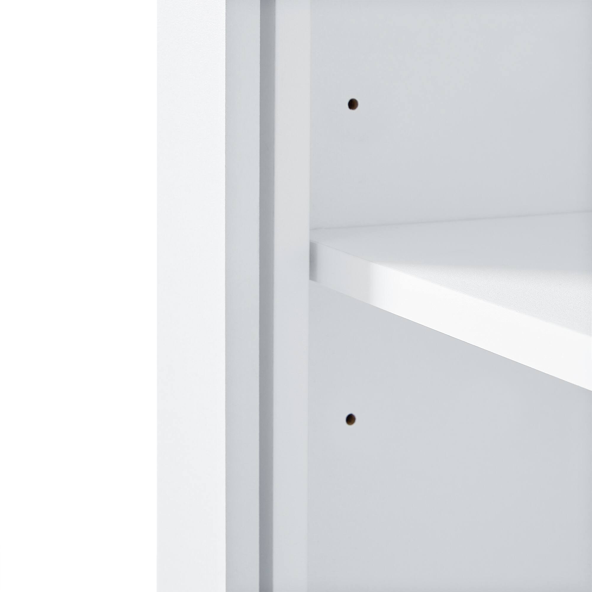 Left. SlickBlue - Tall Bathroom Storage Cabinet with Two Doors, One Drawer, and Adjustable Shelf - White.