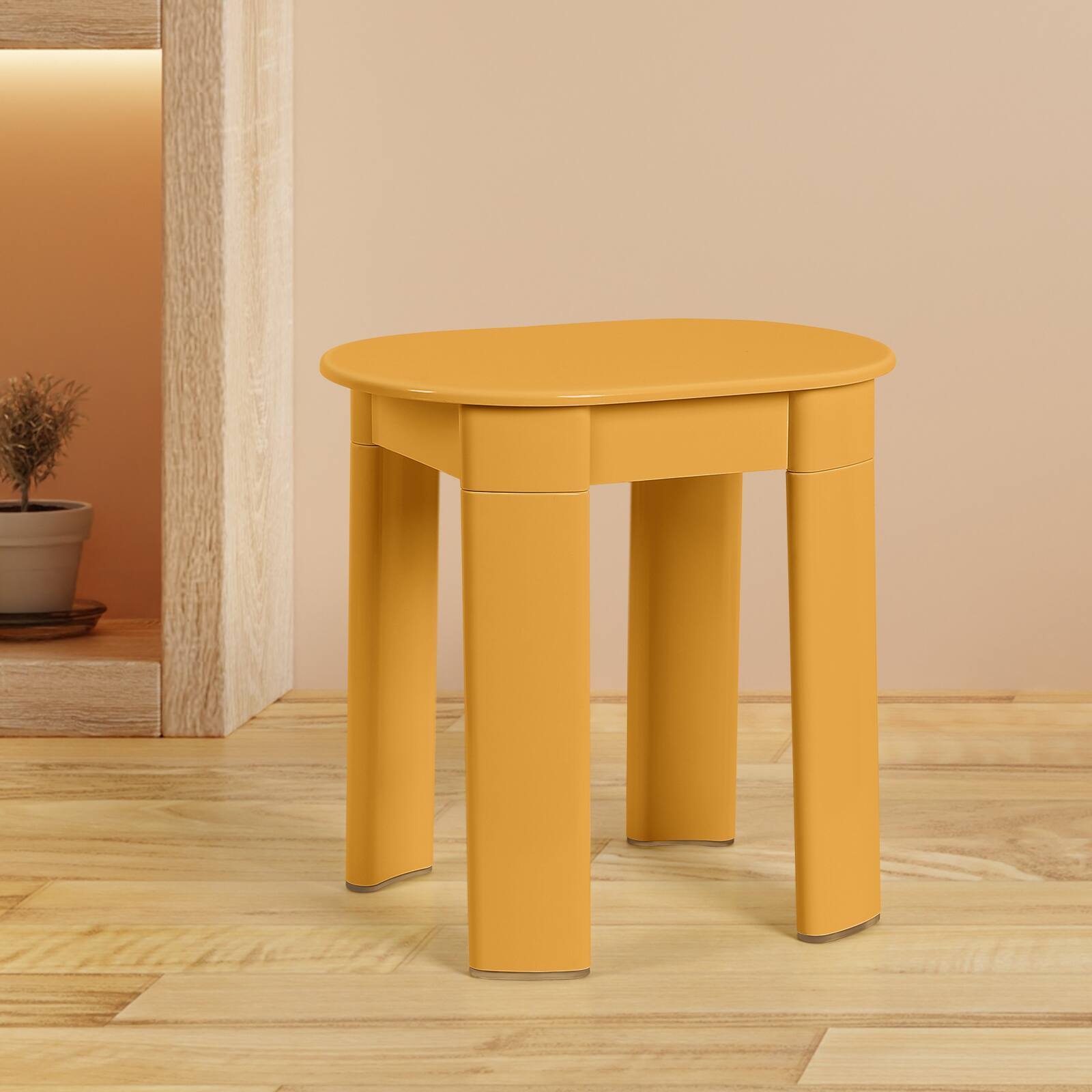 Front. Oumilen - Minimalist Stackable Stool - Multifunctional Accent Table for Home and Office - Yellow.