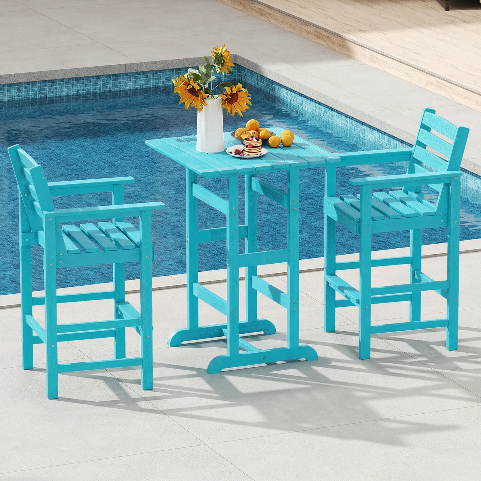 Alt View 3. Costway - Costway Patio Adirondack Bar Chairs Set of 2 with Wide Armrests & Footrest Backrest - Turquoise.