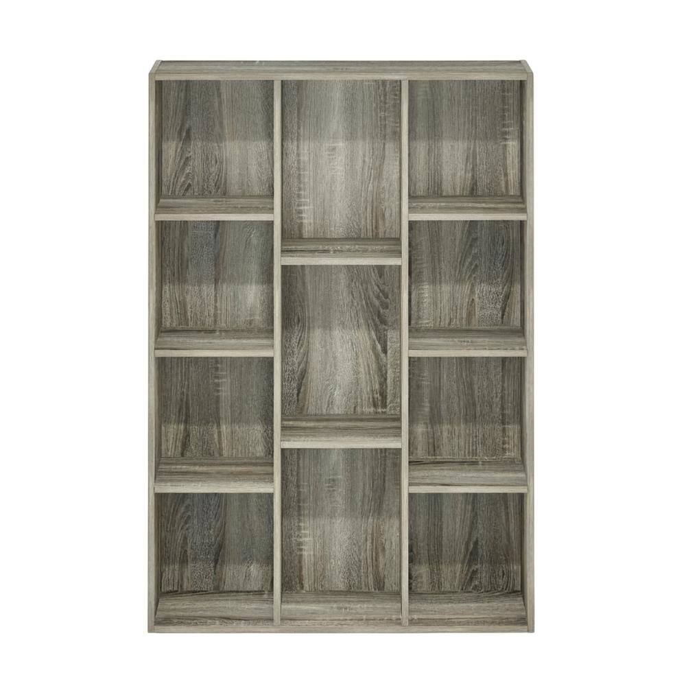 Back. FurniFact - Reversible 11-Cube Open Shelf Bookcase with French Oak Finish - French Oak.