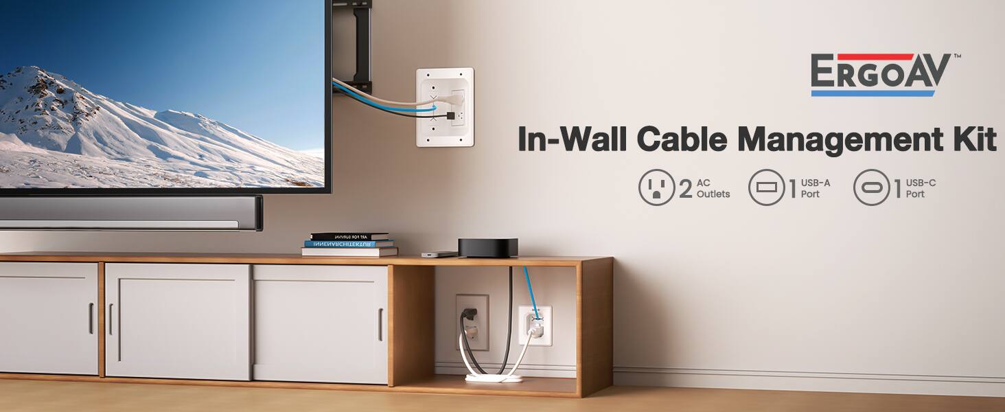 ERGOAV In-Wall Cable Management Kit 2 Outlets 1 Port 1 Port AC USB-A USB-C