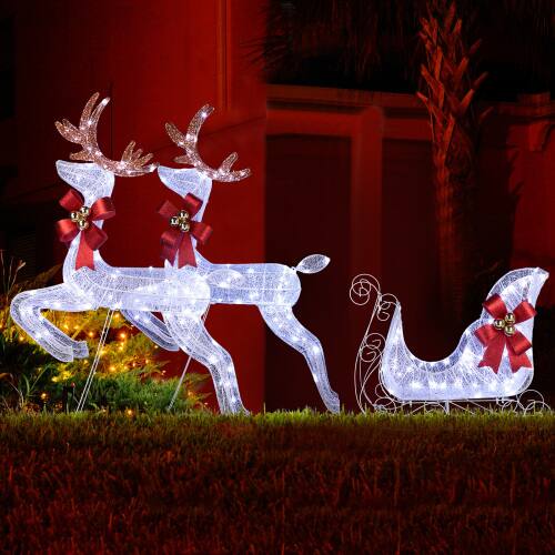 Alt View 10. Winado - 2PCS Pre-Lit Lighted Reindeer and Sleigh (Set of 3 ) Outdoor Christmas Decoration with 270 LED Lights - White.
