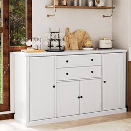 GARVEE - Large Kitchen Buffet Storage Sideboard, 58" Farmhouse Wood Coffee Bar Cabinet, 2 Large Drawers - White