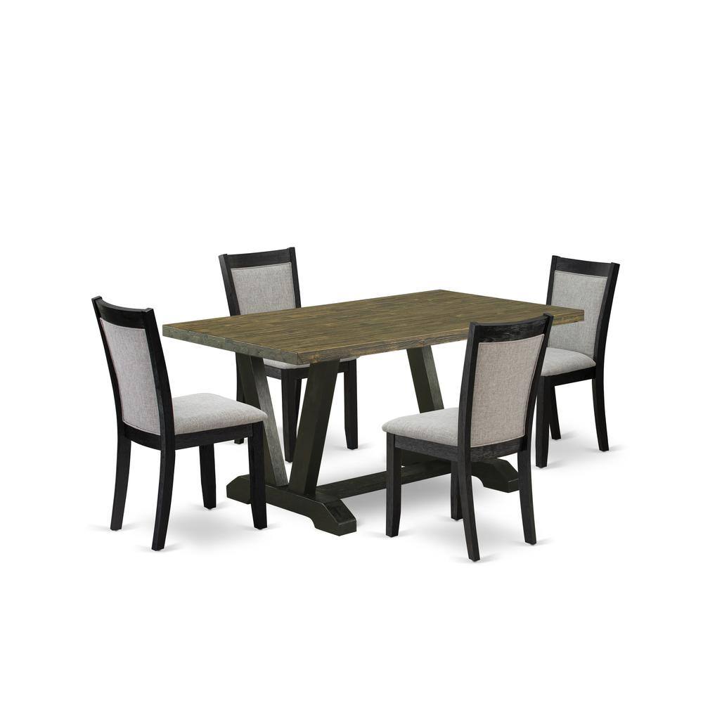 Alt View 4. East West Furniture - V676MZ606-5 5 Piece Kitchen Table Set - Distressed Jacobean Dining Room Table with 4 Shitake Chairs - Wire Brushed - Multi-Color.