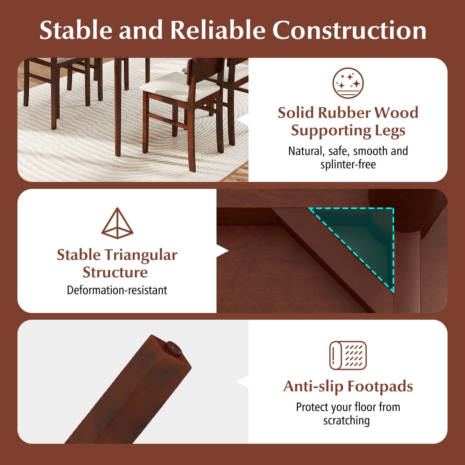 Stable and Reliable Construction:

* Solid Rubber Wood Supporting Legs: Natural, safe, smooth and splinter-free.
* Stable Triangular Structure: Deformation-resistant.
* Anti-slip Footpads: Protect your floor from scratching.