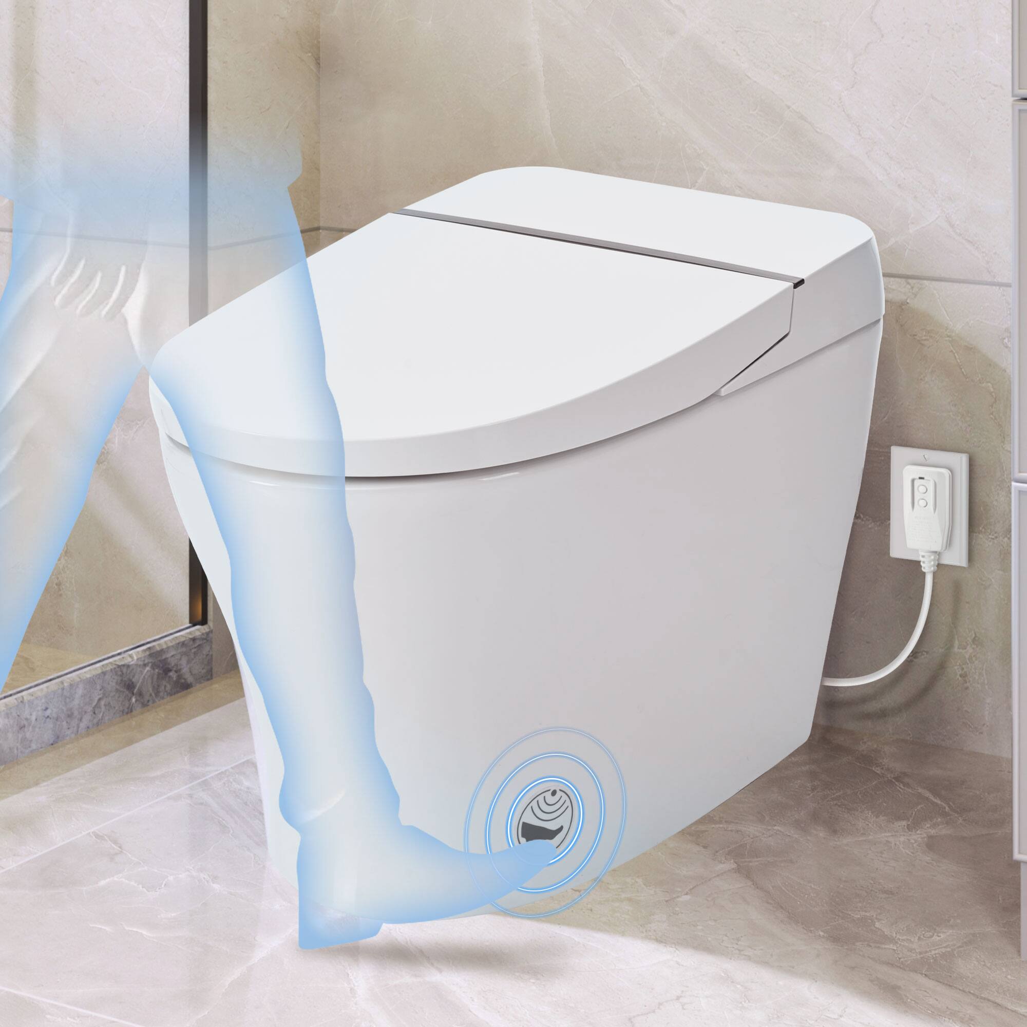 Alt View 1. TinyHomie - Heated Seat Smart Toilet with Adjustable Temp Heated Seat Foot sensor Flush White Night Light Knob Control - White.