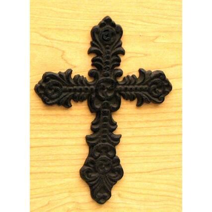 Front. BreeBe - Fleur De Lis Cast Iron Cross - Black.
