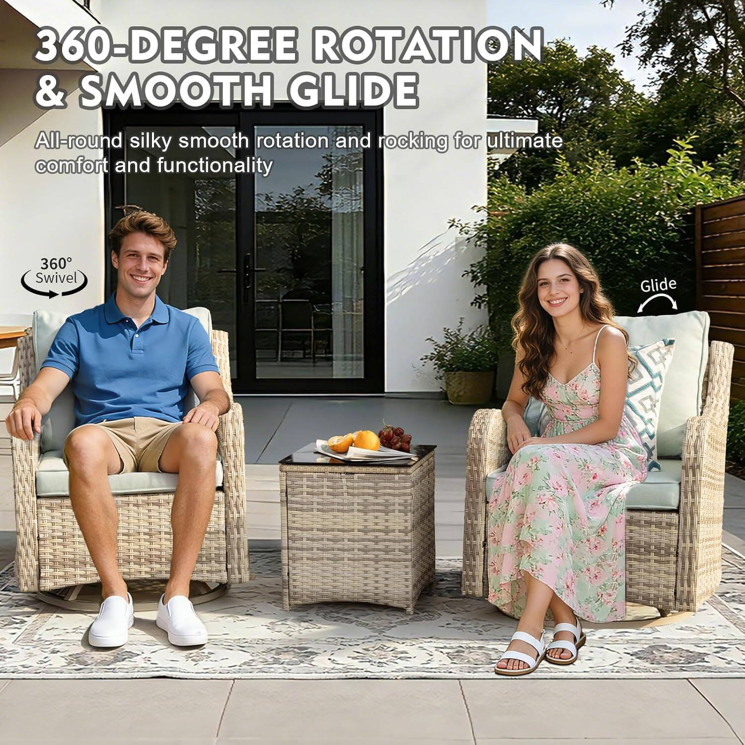 360-DEGREE ROTATION & SMOOTH GLIDE  
All-round silky smooth rotation and rocking for ultimate comfort and functionality  

360° Swivel  
Glide
